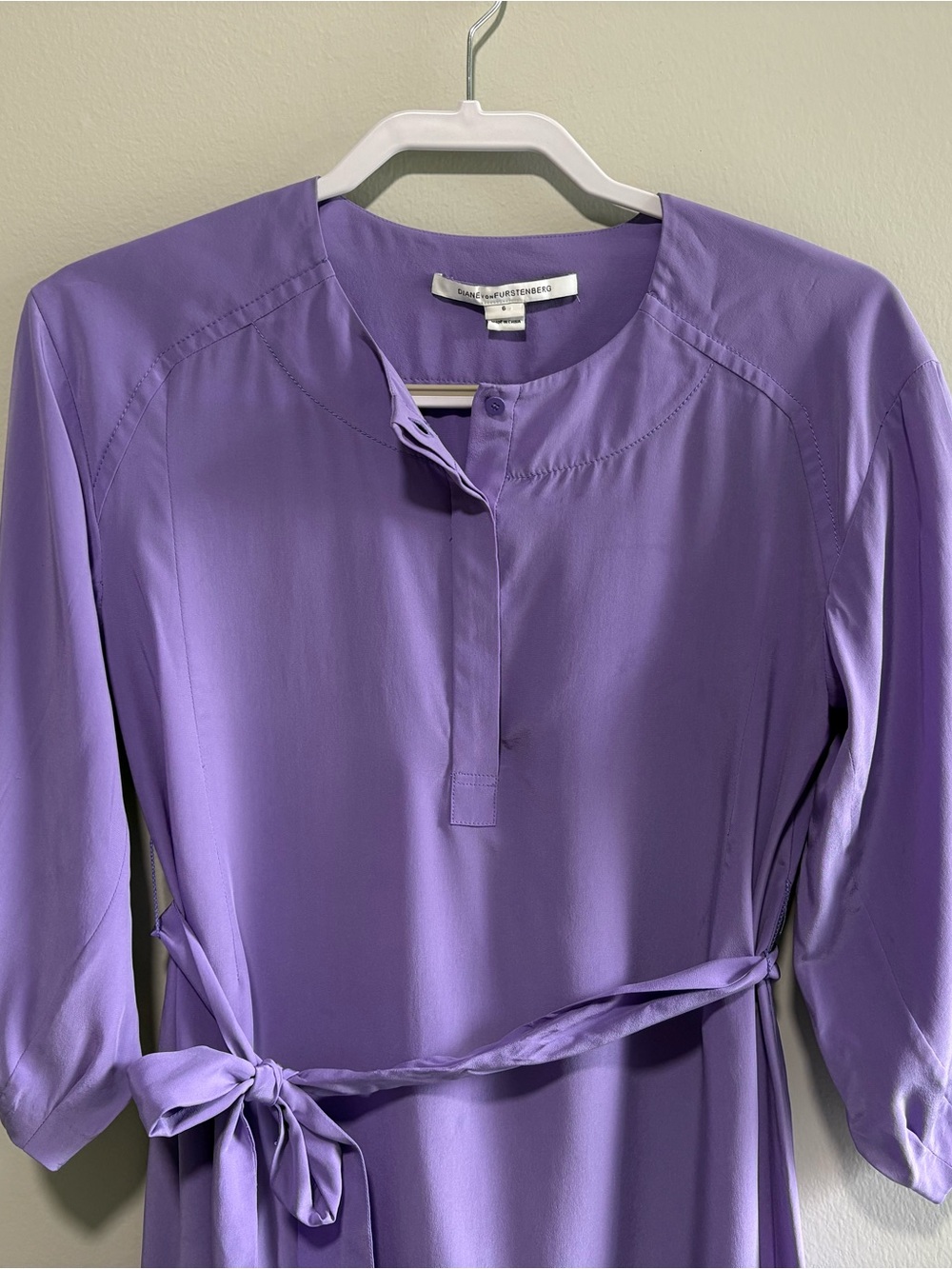 Diane von Furstenberg Julieta Silk Belted Shift Dress Pockets Lilac Purple 6 - Picture 3 of 12